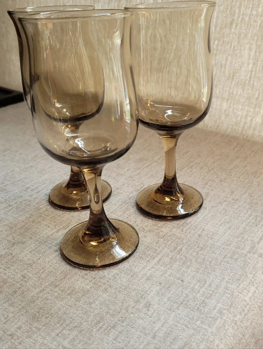 LIBBEY Tawney Collection Smoky Amber Glass Wine Goblets - Set of 3